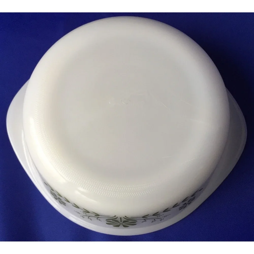 Glass Bake Casserole Dish Milk Glass White Green Daisy‎ Spring Blossom 1.5 QT